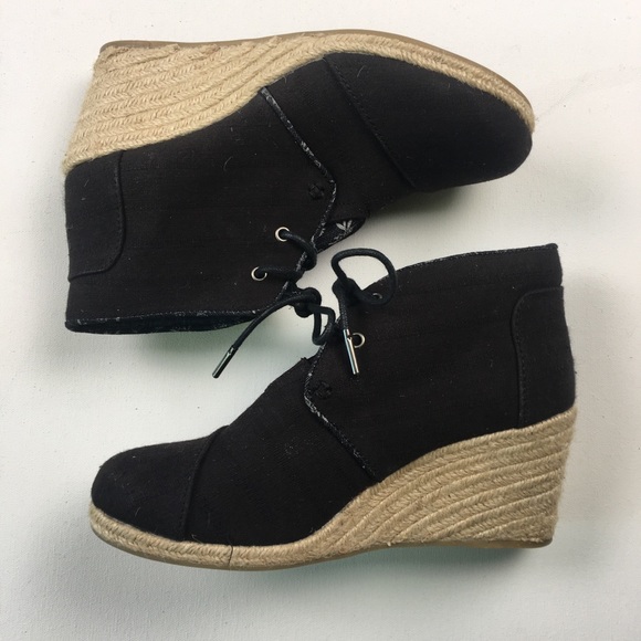 Toms Womens Espadrille Black Wedges 7.5 A59 - Picture 2 of 6